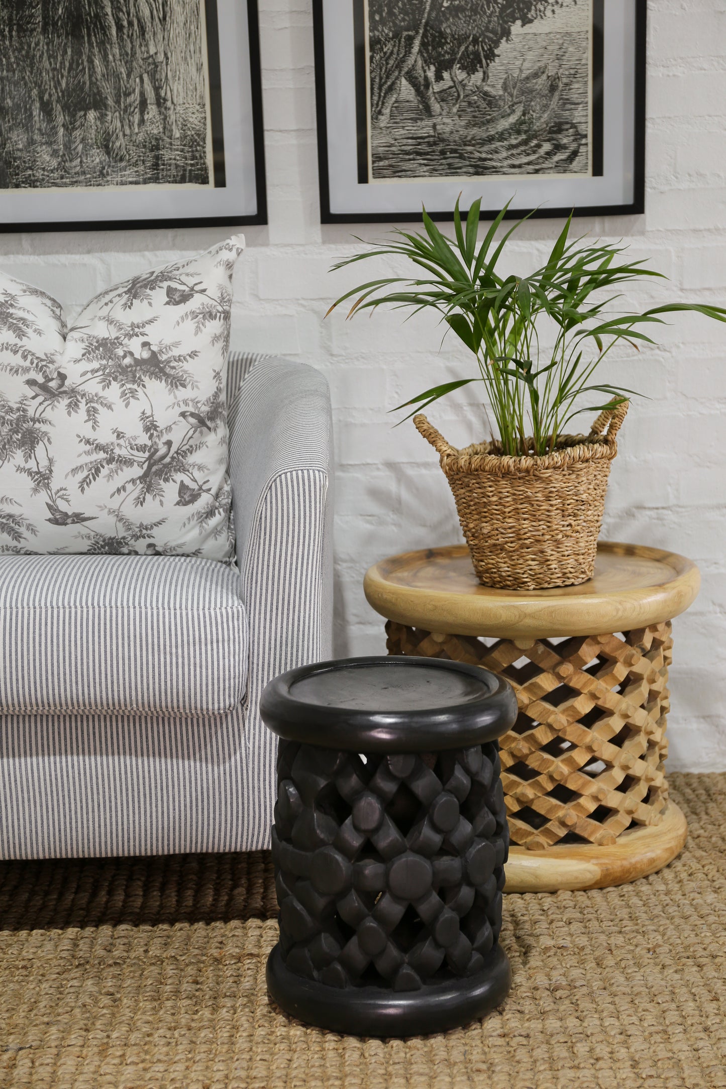 Grey & White Floral Stripe Scatter Cushion