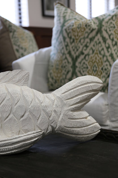 Wood Carved Fish in White