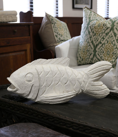 Wood Carved Fish in White